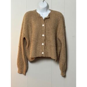 NWT Fashion Clothing Tan Boucle Knit Cardigan Brown Popcorn Button Up Size M